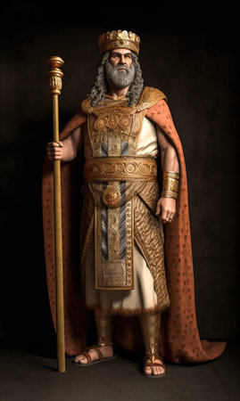 Nebuchadnezzar the King of the Babylonian Empire Bible historical past Generative AI Illustration.の素材