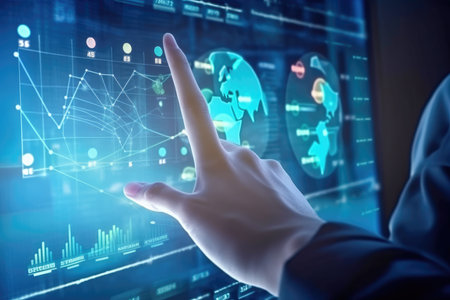 Financial management technology business dashboard finance data analytics graphs on virtual screen Generative AI Illustration.の素材