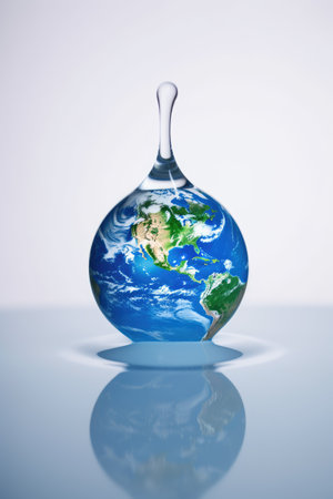 Planet Earth wrapped in a drop of water World Water Day Generative AI Illustration.の素材