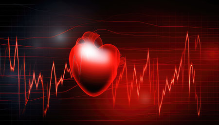 Cardiogram medical examination of the human heart beating background Generative AI Illustration.の素材