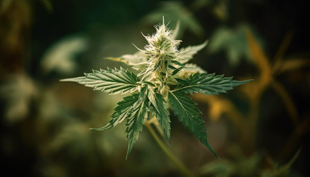 Close-up photo of a cannabis hemp plant in bloom Generative AI Illustration.の素材