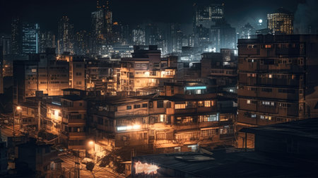 Long exposure photography city at night civilization Generative AI Illustration.の素材