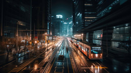 Long exposure photography city at night civilization Generative AI Illustration.の素材