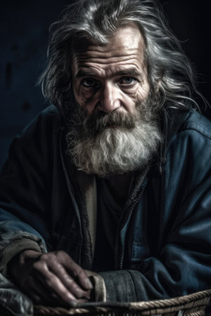 A poor man in extreme poverty without money or food Generative AI Illustration.の素材