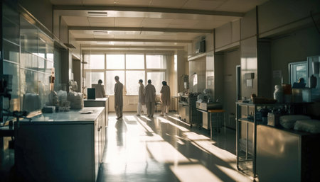 Medical clinic healthcare hospital emergency indoor room with medical patients and health personnel Generative AI Illustration.の素材