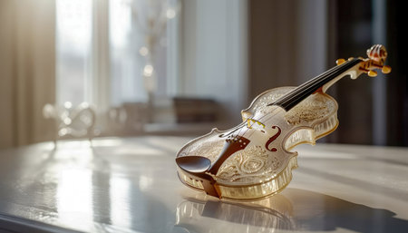Crystal glass classic violin with golden ornaments in a calm ambiance Generative AI Illustration.の素材