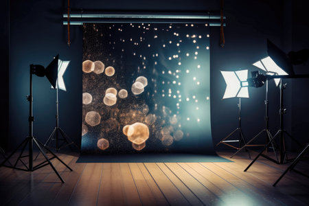 Background for photography with light spots equipment and light effects Generative AI Illustration.の素材
