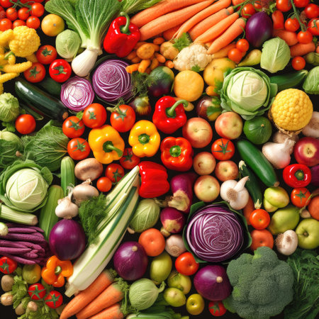 Mix of fresh and juicy vegetables healthy vegan food with vitamins and minerals Generative AI Illustration.の素材