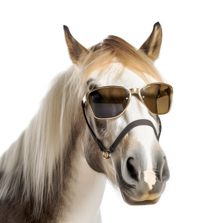A horse with sunglasses travelling in summer holidays Generative AI Illustration.の素材