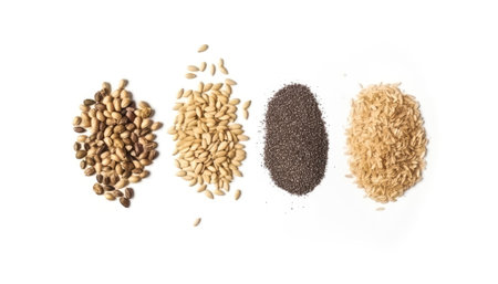 Several different raw seeds with a white background Generative AI Illustration.の素材