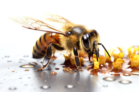 Close-up of a Bee feeding on nectar honey pollen Generative AI Illustration.の素材