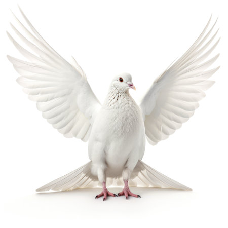 Holy Spirit white dove with open wings in white background Generative AI Illustration.の素材