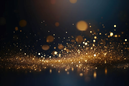 Luxury ambience with golden dust particles and bokeh lighting effects on a blurred background Generative AI Illustration.の素材