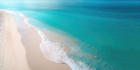 Beautiful sand and blue sea water ocean view in summertime vacations banner Generative AI Illustration.の素材