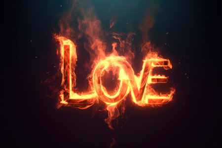 Love word written with fire and flames effects Generative AI Illustration.の素材