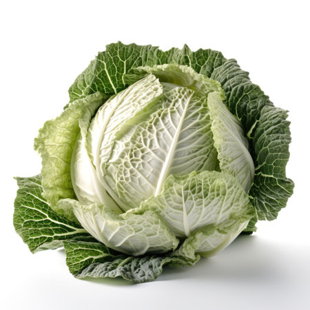 Fresh green cabbage kale isolated with a white background Generative AI Illustration.の素材