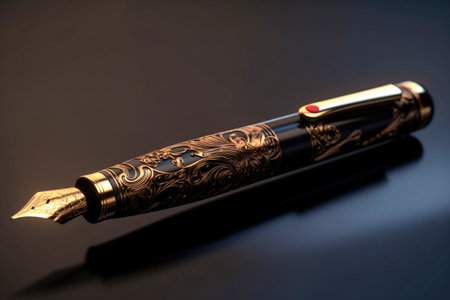 VIP leader executive luxury ink pen with golden ornaments.の素材