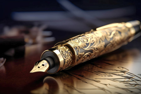 CEO Executive luxury ink pen with golden ornaments Generative AI Illustration.の素材