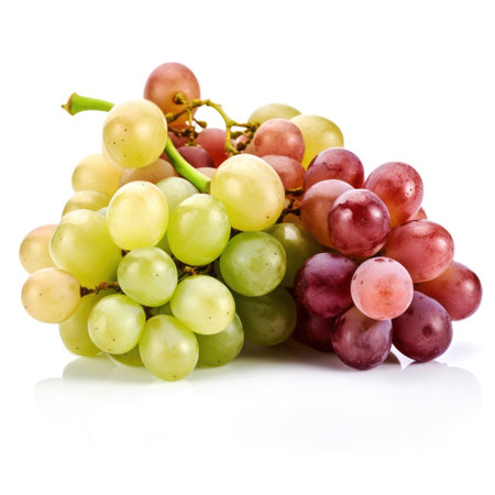 Fresh bunch of dark and white grapes isolated with white background Generative AI Illustration.の素材