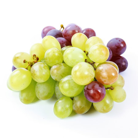 Fresh bunch of dark and white grapes isolated with white background Generative AI Illustration.の素材