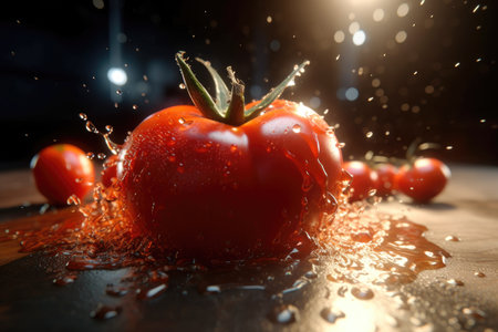 Fresh tomato ingredient from organic vegetable garden cuisine Generative AI Illustration.の素材