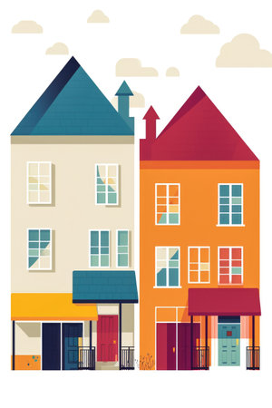 Houses illustration of the real estate sector isolated with white background Generative AI.の素材