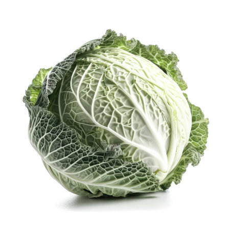 Fresh green cabbage kale isolated with a white background Generative AI Illustration.の素材