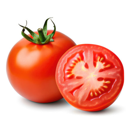 Tomato and sliced tomato isolated with white background Generative AI Illustration.の素材