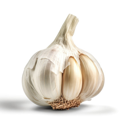 Garlic head ingredient for cooking isolated with a white background Generative AI Illustration.の素材