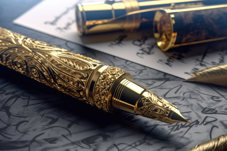 CEO Executive luxury ink pen with golden ornaments Generative AI Illustration.の素材