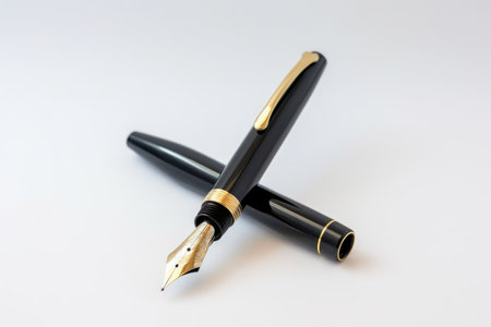 VIP leader executive luxury ink pen with golden edges on white background Generative AI Illustration.の素材