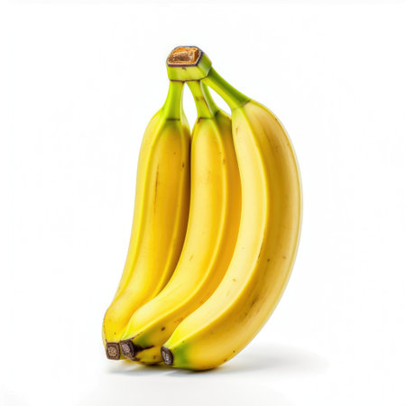Standing fresh ripe yellow bananas for fruit salad on a white background Generative AI Illustration.の素材