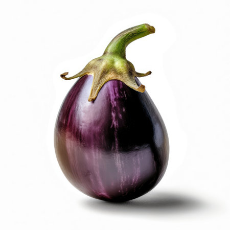 Fresh eggplant with stalk ingredient for food on a white background Generative AI Illustration.の素材
