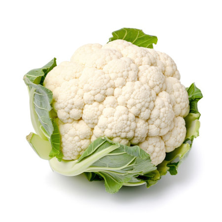 Fresh raw cauliflower vegetable ingredient for cooking recipe on white background Generative AI Illustration.の素材