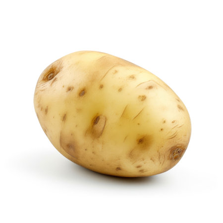 A healthy fresh organic raw potato with skin on white background Generative AI Illustration.の素材