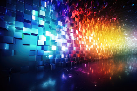 Multicolor abstract 3D background scenario wall and lighting effects Generative AI Illustration.の素材