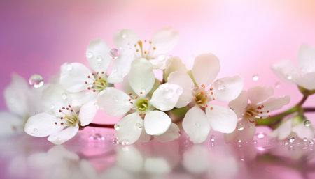 Soft and delicate background with fresh white flowers and pink and white tones Generative AI Illustration.の素材