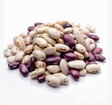 Mix of white and red beans ingredients for cooking recipe with white background Generative AI Illustration.の素材