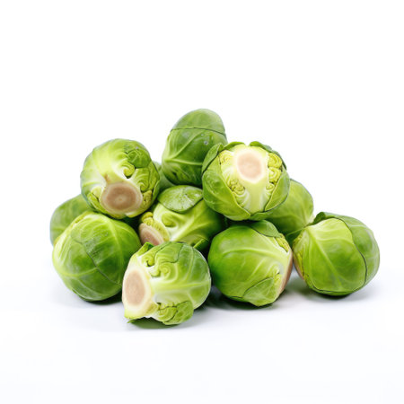 Pile of fresh organic raw Brussels sprouts ingredient for food recipes Generative AI Illustration.の素材