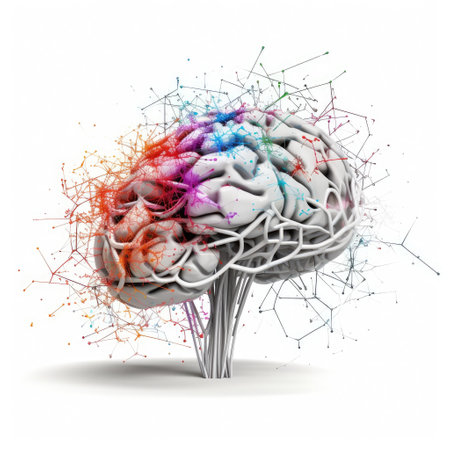 Artificial intelligence AI brain with creative and multi colors with white background Generative AI Illustration.の素材