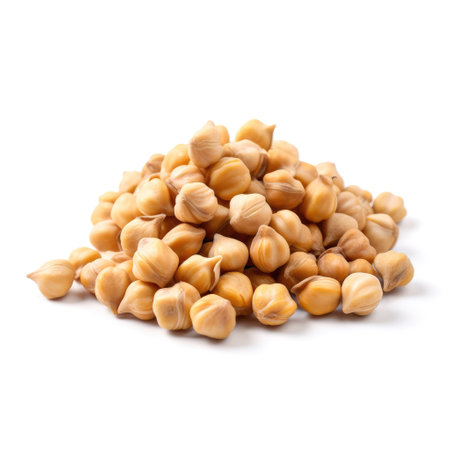 Pile of organic raw chickpeas seeds ingredient food with white background Generative AI Illustration.の素材