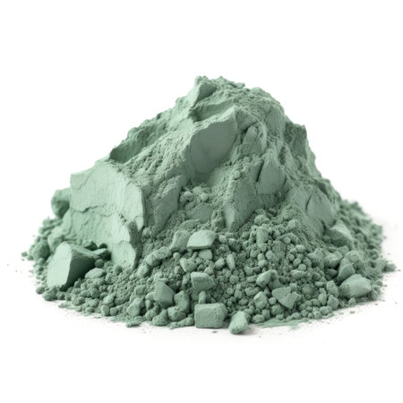 Super fine organic green clay powder on white background cosmetic treatment Generative AI Illustration.の素材