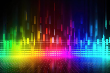 Abstract colorful background wall for photography with falling colorful blurred shapes Generative AI Illustration.の素材