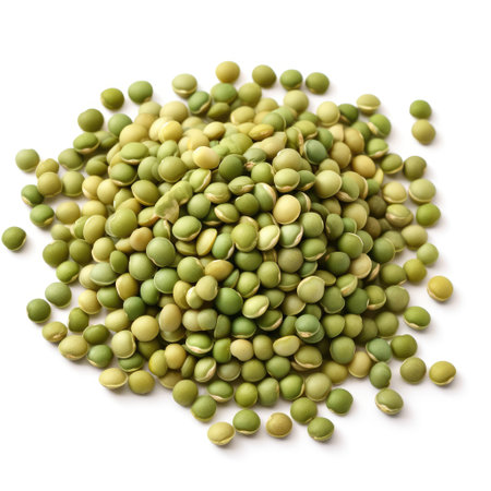 Pile of dried and raw organic green ripe lentils on white background Generative AI Illustration.の素材