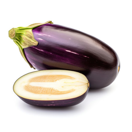 Delicious organic fresh eggplant ingredient for food on a white background Generative AI Illustration.の素材