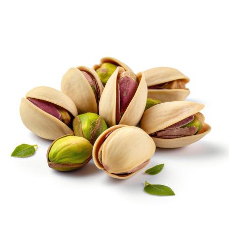 Green organic fresh raw pistachio on white background Generative AI Illustration.の素材