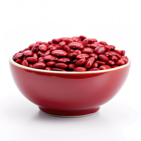 Bowl with dried raw organic red beans on white background Generative AI Illustration.の素材