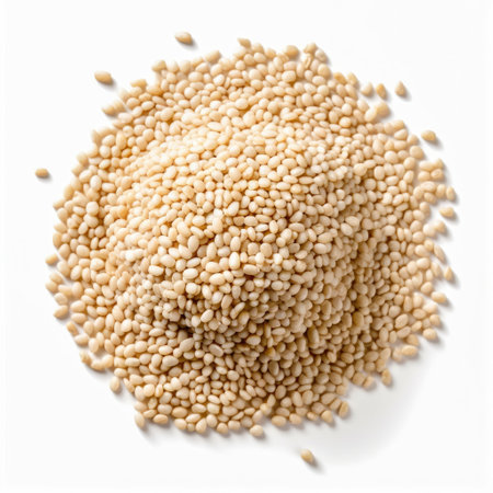 Organic dried sesame seeds rich in calcium on white background Generative AI Illustration.の素材