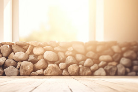 Background photo scenario with floor and wall stones and blurred entrance in the back with lighting effects Generative AI Illustration.の素材