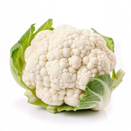 Fresh organic raw cauliflower vegetable ingredient for cooking recipe on white background Generative AI Illustration.の素材